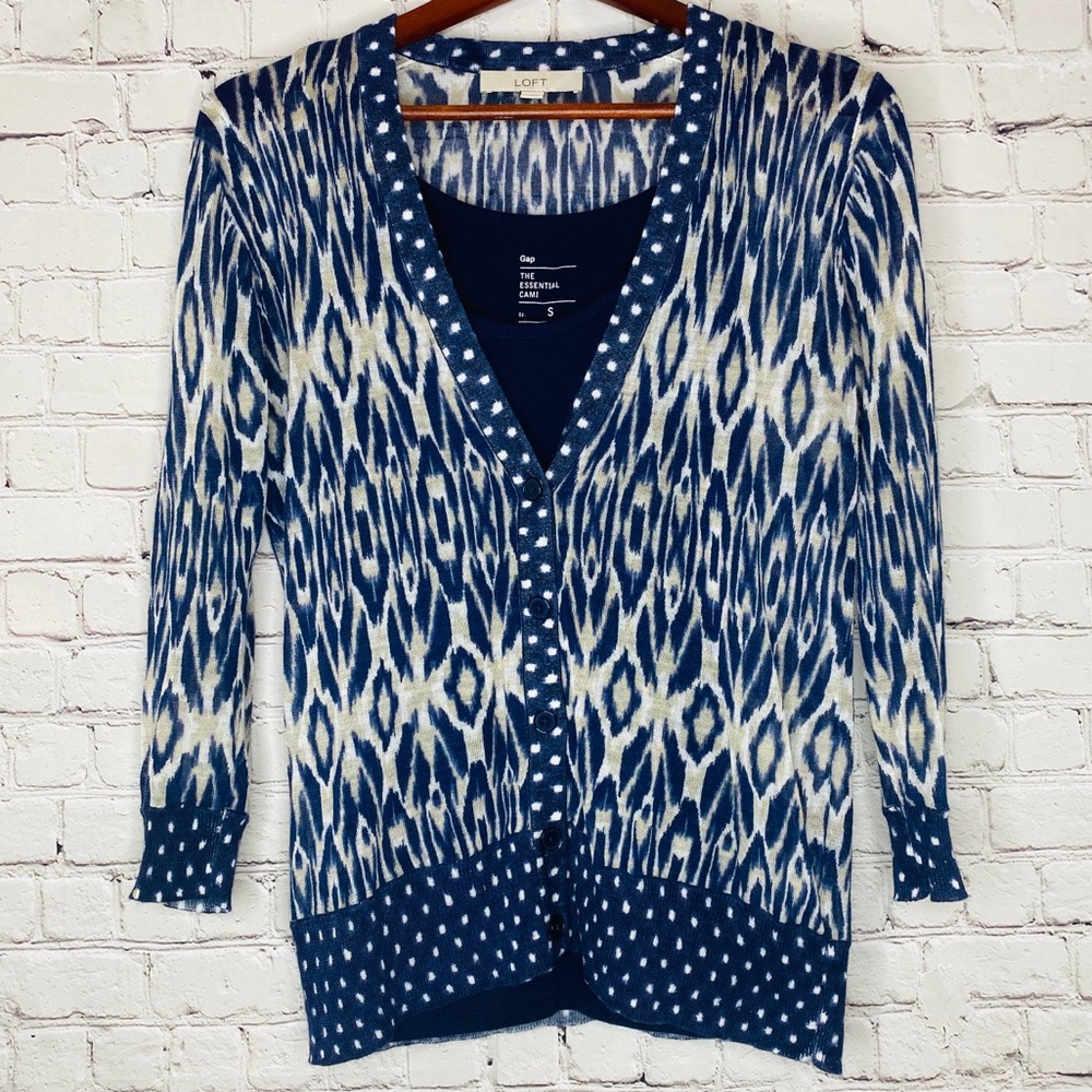 The Loft Navy Cardigan with Gap Tank Top Small